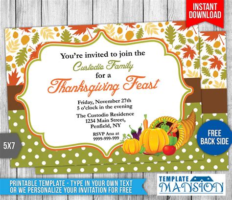 thanksgiving invitation template   templatemansion  deviantart