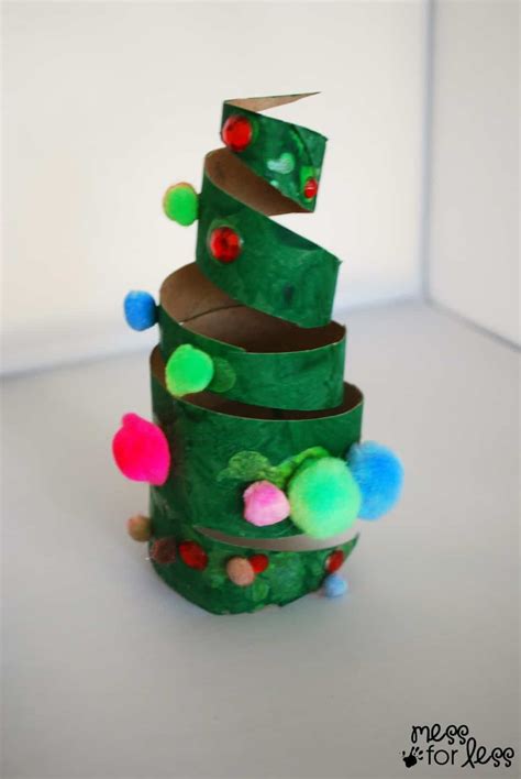 christmas crafts  kids cardboard tube christmas tree mess