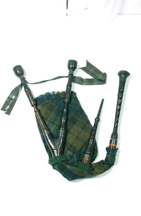 set  decoratively carved  drone highland bagpipes   common stock  celtic