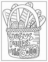 Jesus 5000 Feeds Coloring Religious sketch template