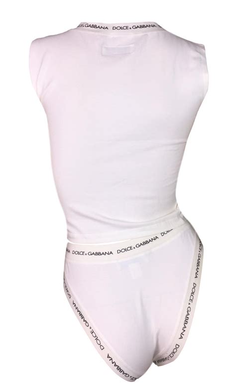 Dolce And Gabbana Monogram White Crop Top And High Waist