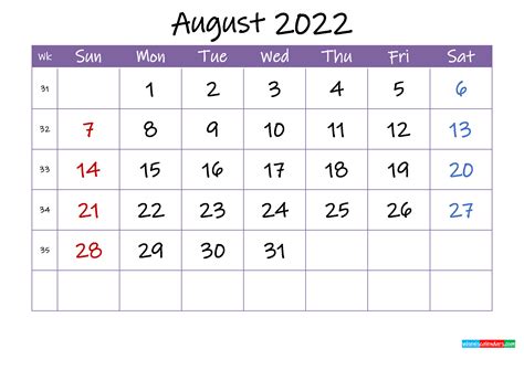 printable calendar august   calendar