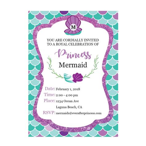 mermaid invitations   princess