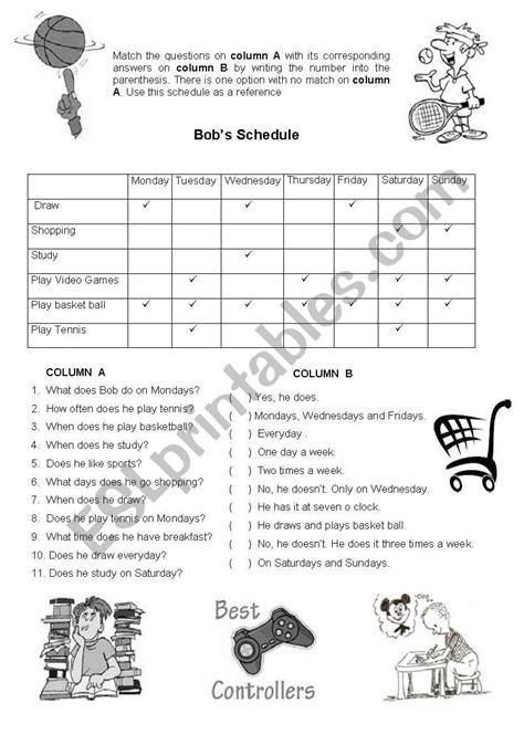 daily schedule everyday activities esl worksheet  roboque