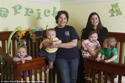 lesbian mothers give birth to quadruplets born two weeks apart after