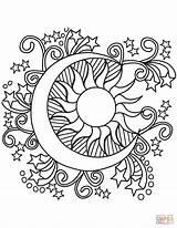 Coloring Pages Moon Sun Mandala Stars sketch template