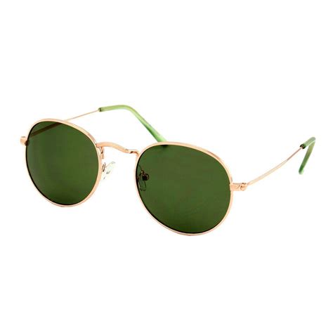 bolcom classic retro zonnebril rond heren dames metaal goud donker groene glazen uv