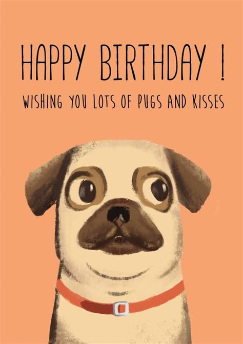 pug birthday card pugs printable art greeting card birthday