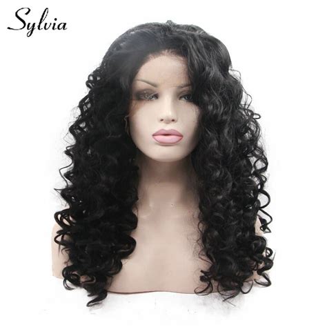 sylvia 1b black deep wave synthetic lace front wigs for woman natural