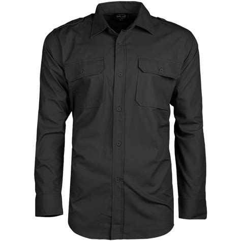 mil tec mens long sleeve police uniform shirt security ripstop cotton top black ebay