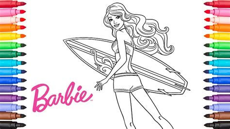 coloring barbie  surfing barbie coloring pages barbie coloring