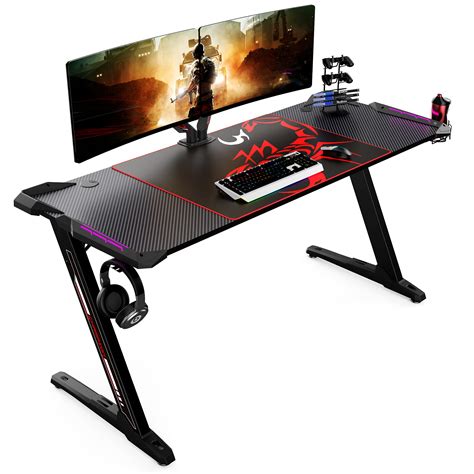 eureka ergonomic  gaming desk   computer desk  shaped large pc tables  rgb led