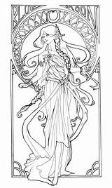 Mucha Alphonse Jugendstil Colorear Elvish Fc02 Incisione Vetro Fuentes Escritura Mano Erwachsene Designlooter Muc sketch template