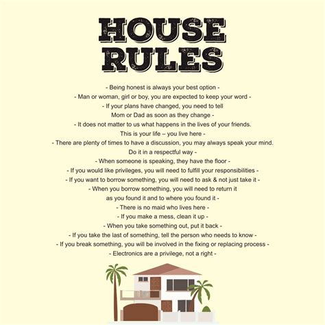 house rules list family rules printable family rules sign family