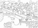 City Coloring Vector Children Fairy River sketch template