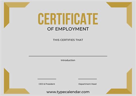 printable certificate  employment templates  word