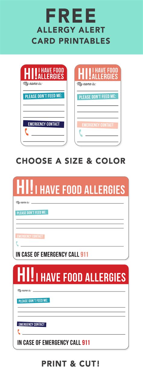 allergy alert printables food allergies kids allergy alerts