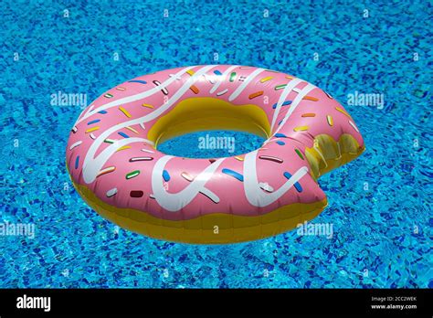 Pink Inflatable Donut Doughnut Floating Mattress In Swimming Pool