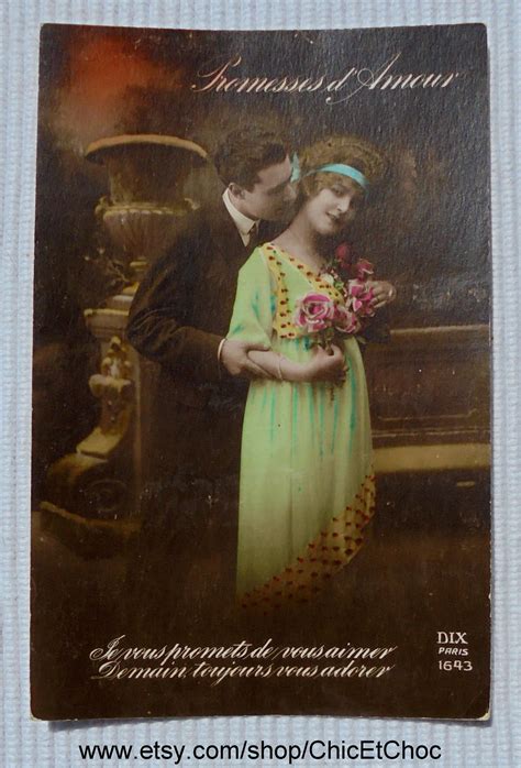 Vintage French Postcard Romantic Couple Promises Of