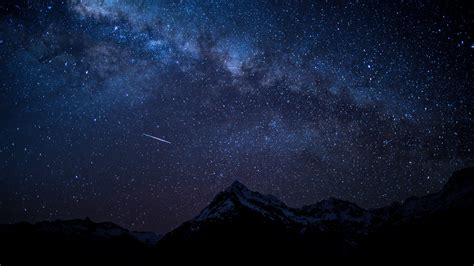 wallpaper  starry sky night mountains nature dual