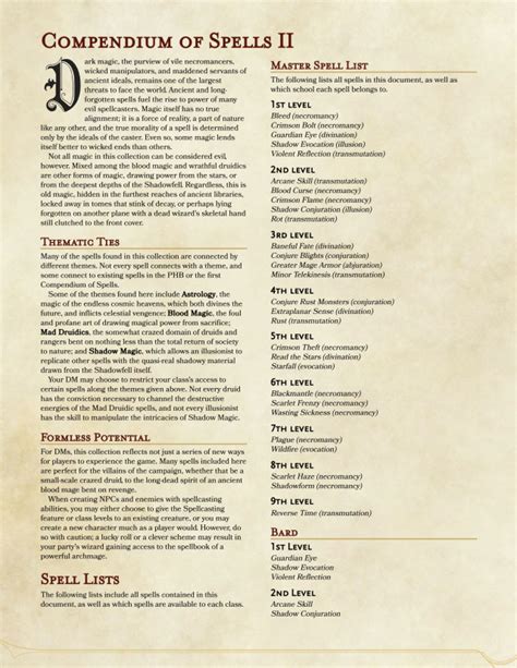 dnd 5e homebrew — compendium of spells 2 by anathemys