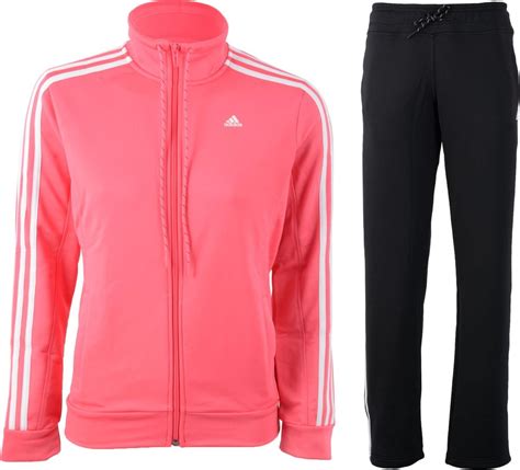 bolcom adidas essentials stripe trainingspak maat  vrouwen rozezwartwit