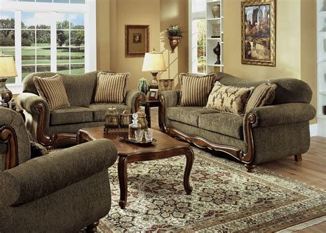 Pine Fabric Traditional Sofa And Loveseat Set W Rolled Arms