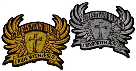 set   small christian biker patches  silver  gold  ivamis patches
