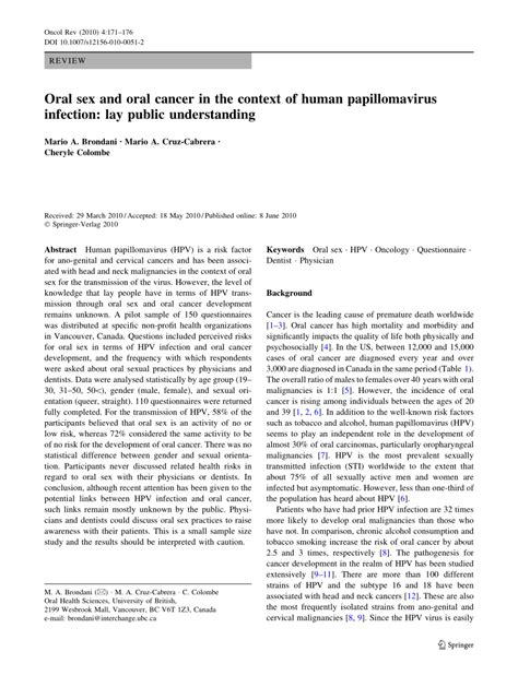 pdf oral sex and oral cancer in the context of human