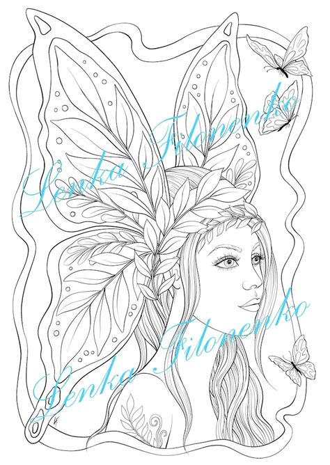 coloring page  adults butterfly girl  art  etsy