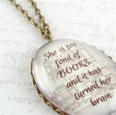 literary glass necklace book quote she is too fond of etsy book