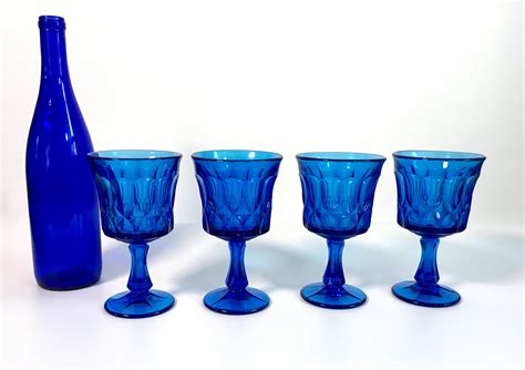 Reserved For Eileen Vintage Set Of 8 Blue Noritake Perspective Glass