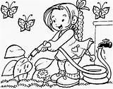 Coloring Pages Kids Watering Plant Para Spring sketch template