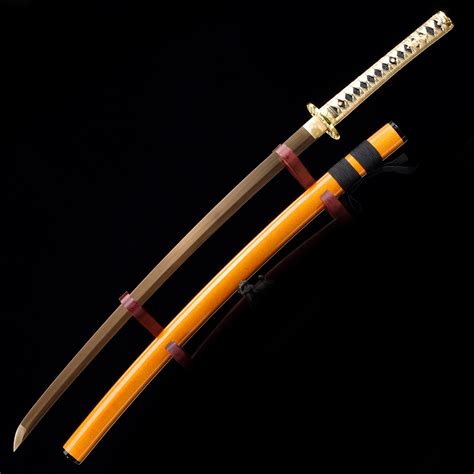 orange katana handmade japanese katana sword  carbon steel  golden blade  orange