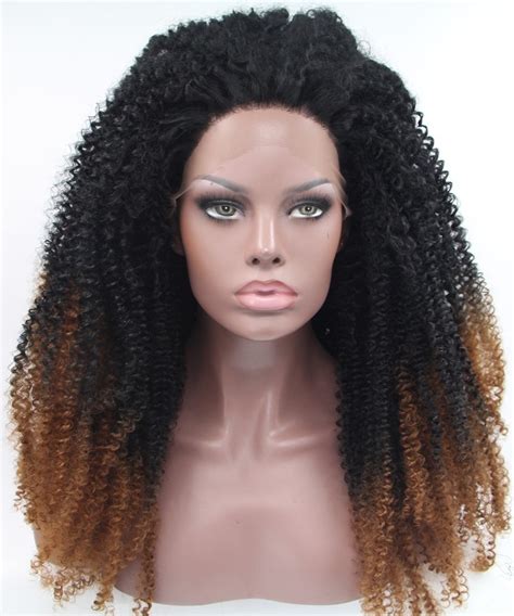 Dolago 1b Brown Ombre Wig Afro Kinky Curly Synthetic Wig Lace Front Wig