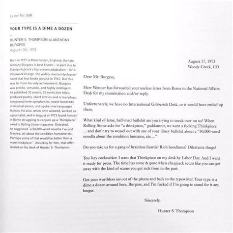 Hunter S Thompson S Amazing Letter To Anthony Burgess