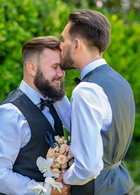 Gay Couple Wedding Gay Couple Sensual Kissing Gay Marriage Closeup