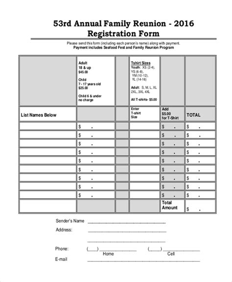 printable family reunion forms printable forms