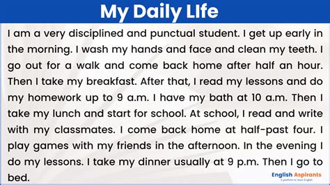 daily routine   daily life paragraph  words