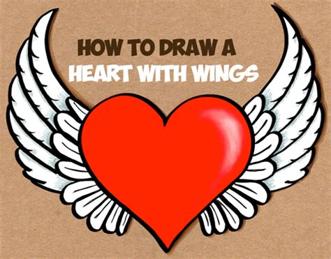 draw  heart  wings easy step  step drawing tutorial