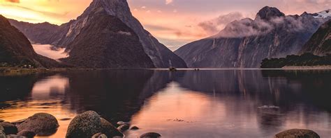 Download 2560x1080 Wallpaper Milford Sound Sunset New