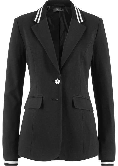 bpc bonprix collection damen baumwoll jersey blazer mit gestreiften details  schwarz laenge
