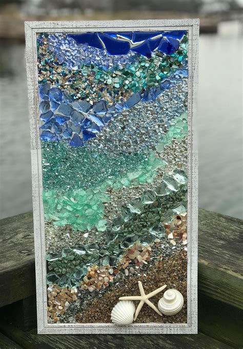21x 11 Mosaic Coastal Window Mixed Media Sea Etsy Sea Glass Mosaic