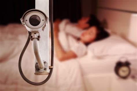 cctv camera surveillance operating  couple sleeping  bedroom stock image image