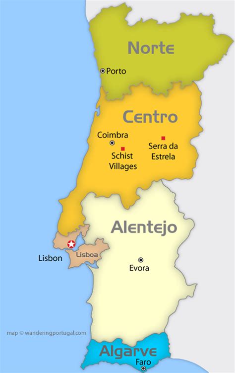 portugal regions map wandering portugal