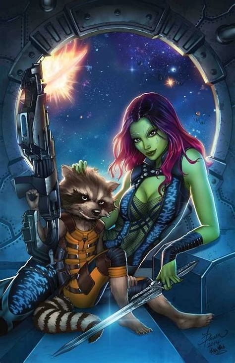 gamora and rocket raccoon by dawn mcteigue colours by ula mos comics marvel pinterest