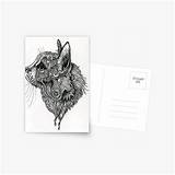 Coloring Adult Postcard Postcards Stress Anti Cat Head Redbubble sketch template