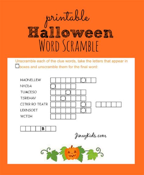printable halloween word scramble jinxy kids