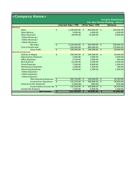 blank income statement template doctemplates