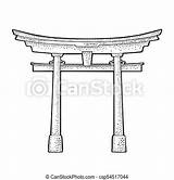 Japanese Gate Torii Traditional Japan Vector Illustration Engraving Vintage Drawing Isolated Label Poster Web Hand Background Element Drawn Drawings Lightbox sketch template